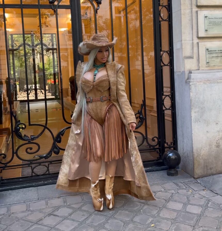 Cardi B Wears Tan Candice Cuoco Corset and Pony Hair Louboutins to Beyonce Cowboy Carter Tour in Par
