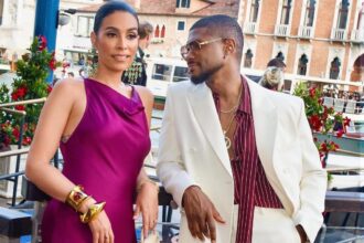 3 Usher and Jennifer Raymond Sizzle in Style in Venice Wearing Berry Lapointe Striped YSL Gucci Ralp