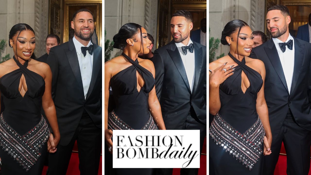 Fashion Bomb Couple Megan Thee Stallion Stunned in a Black Embellished Gown by Off White Alongside h