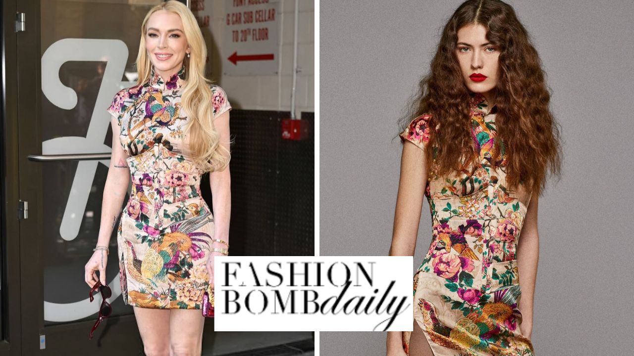 Lindsay Lohan Promoted Freakier Friday in a Multicolor Roberto Cavalli Dress feat image