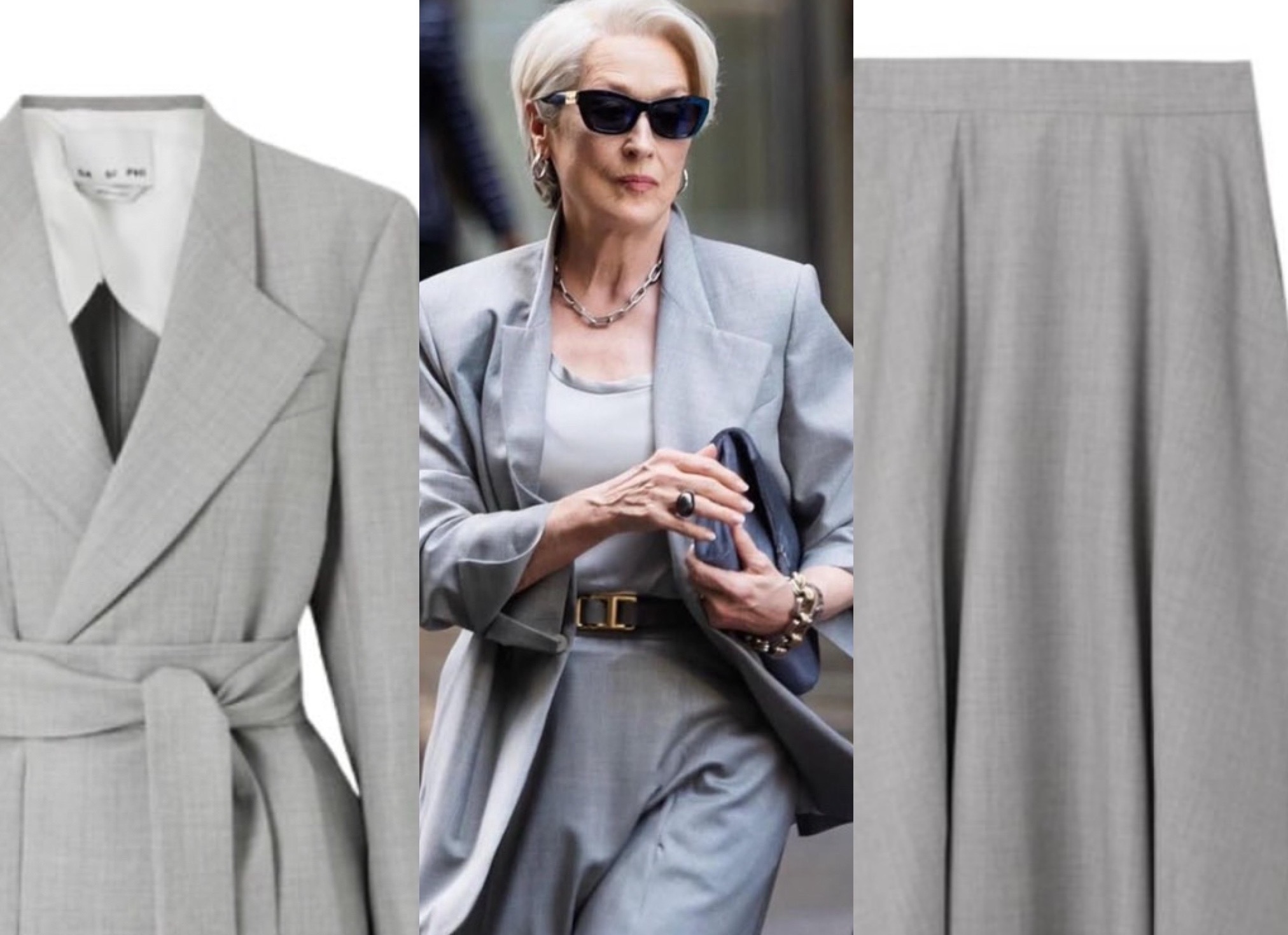 Meryl Streep Wears Light Grey Sasuphi Lauren Wool Suit on the Set of The Devil Wears Prada 2 final 1