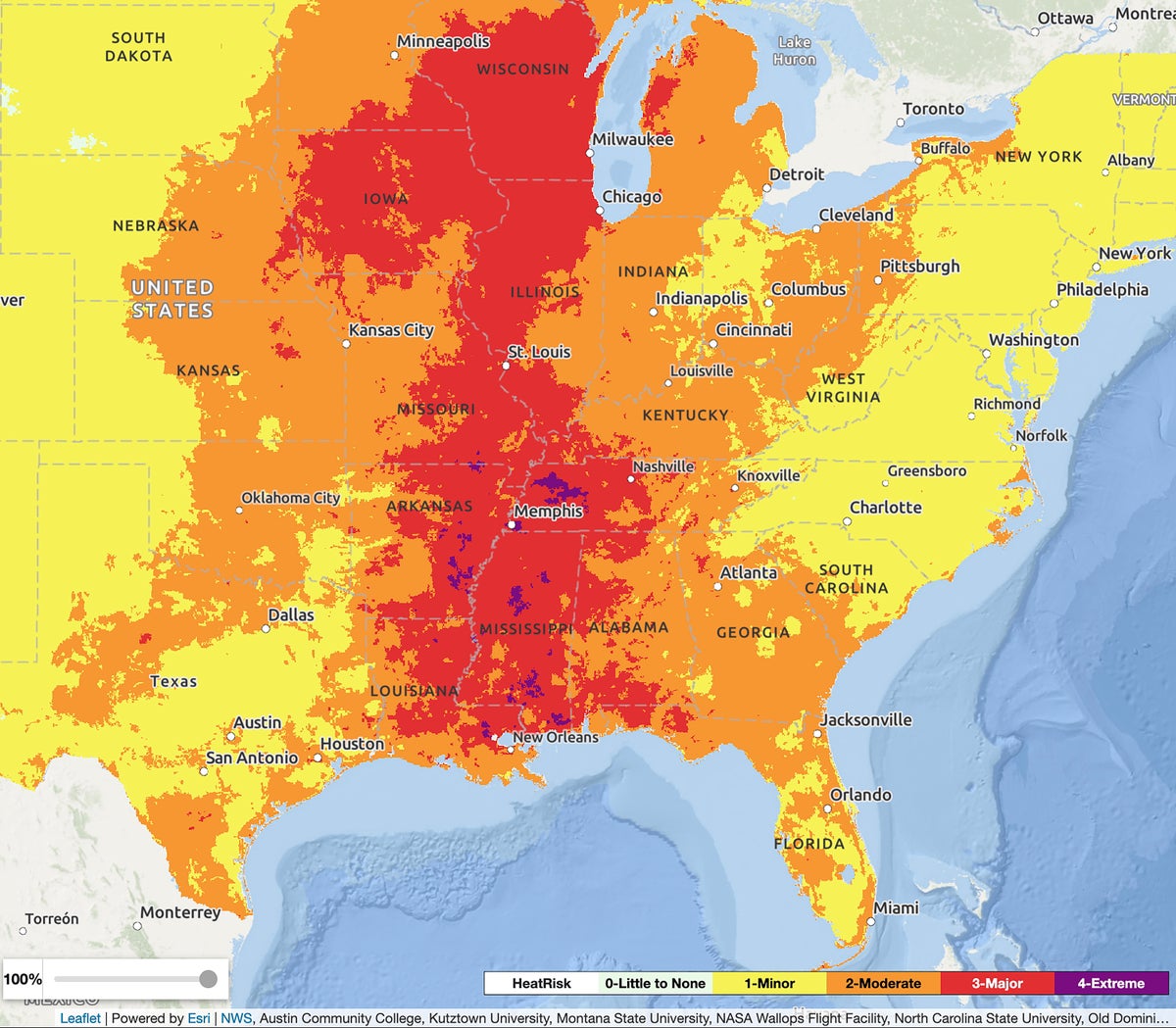 NWS HeatRisk map