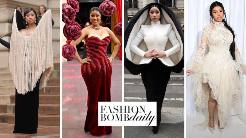 Our Top 4 Favorite Cardi B Looks at Paris Fashion Week including a Red Rahul Misha Couture Look and