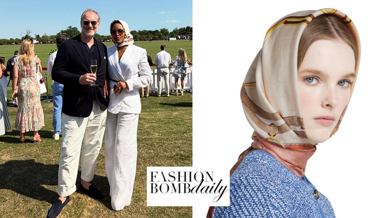 You Ask we answer Eve Posed with her husband in a White Chloe Linen Suit with a 540 Equestrian print