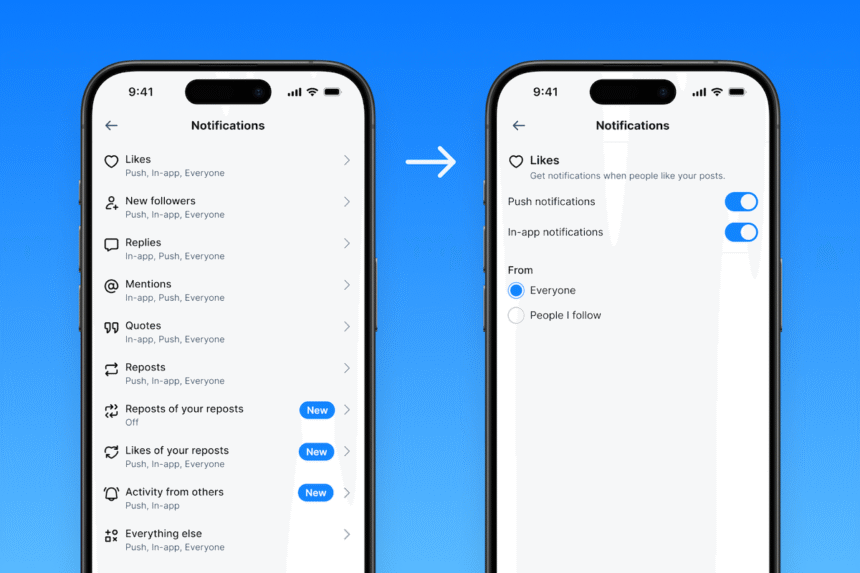 Bluesky users can customize their notifications, including activity alerts from their favorite accounts