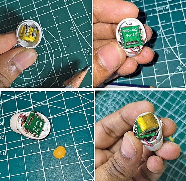 Installing the battery FM IC and TWS earbud speaker inside the AirPods enclosure