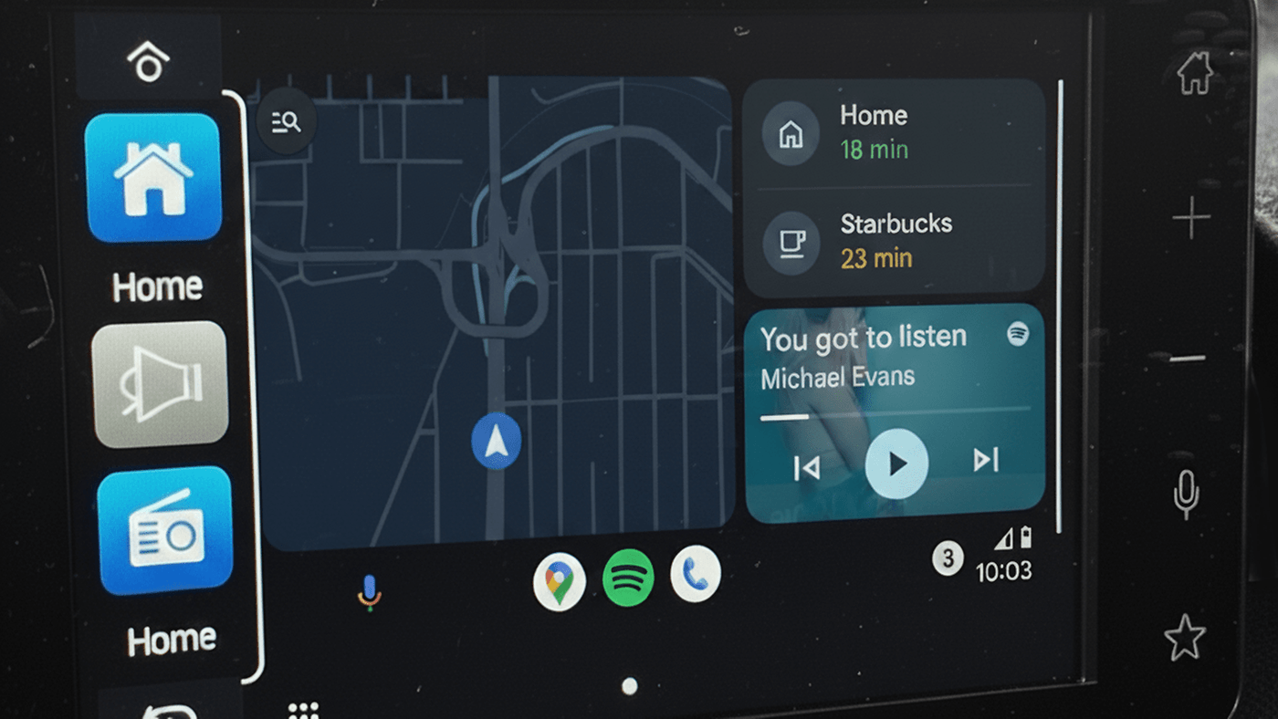 Android Auto with widgets taskbar and control feature w1400h788