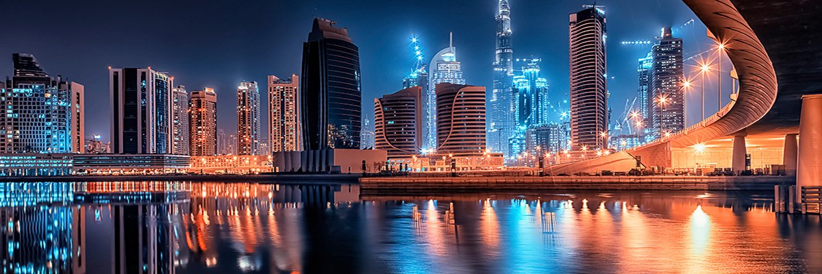 Dubai skyline night UAE Stockbym adobe