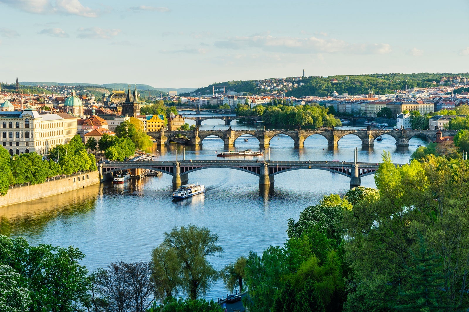 Prague cityscape looking down the Vltava River Fraser Hall