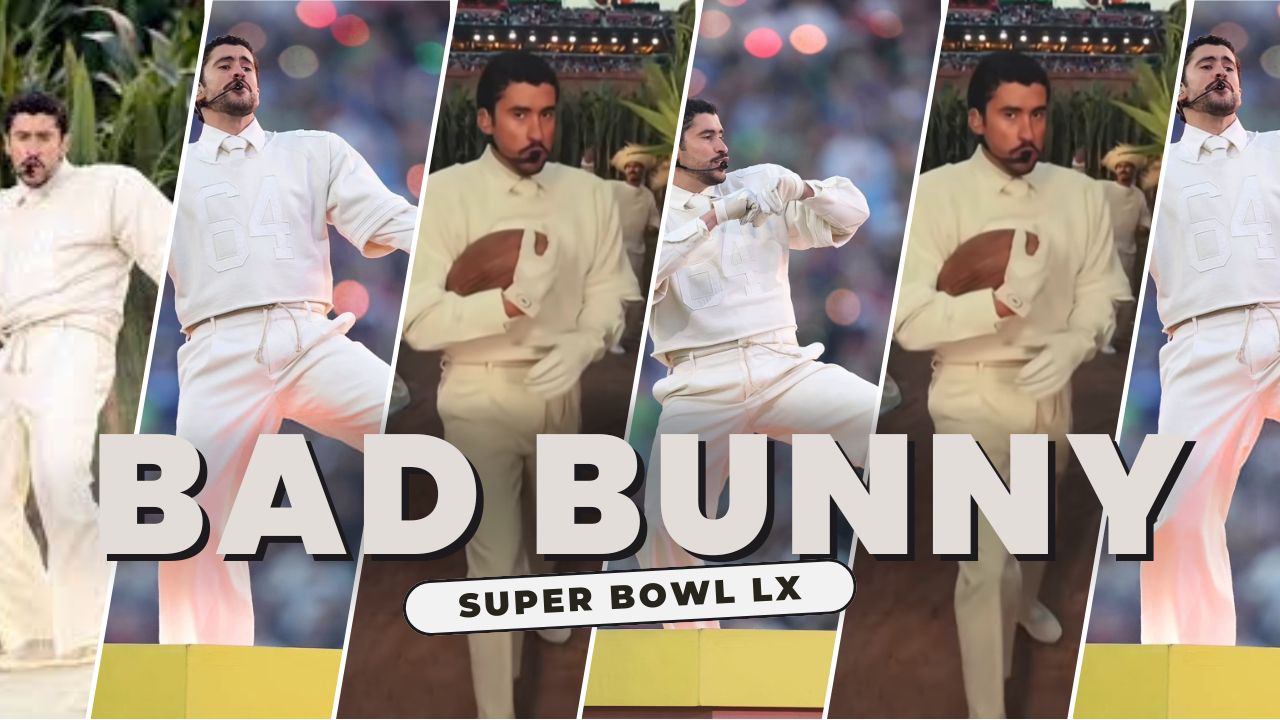 Bad Bunny Performed at the Super Bowl LX Halftime Show in a Custom Cream Zara Look White Adidas BadB