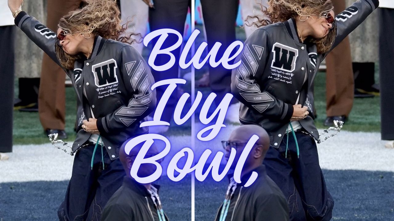 Blue Ivy Attended the Super Bowl Alongside Father Jay Z in a Off White Letterman Jacket and Balencia
