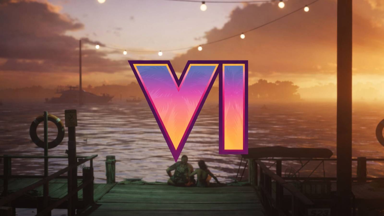 gta 6 with main characters on pier during sunset