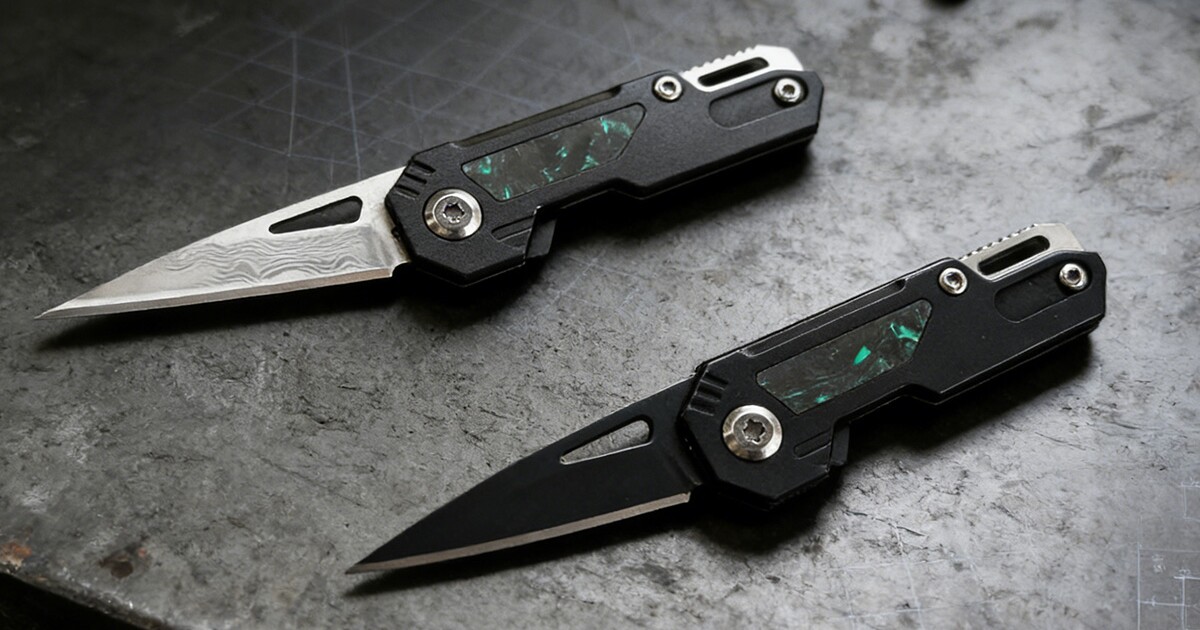 Beautiful Damascus steel pocket knife on Kickstarter