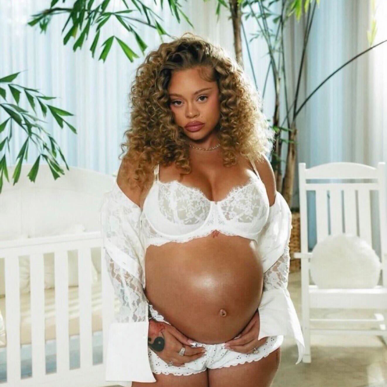 89 7 Latto Debuts Baby Bump in White Lace Lingerie and Polka Dot Set in Business and Personal Intro