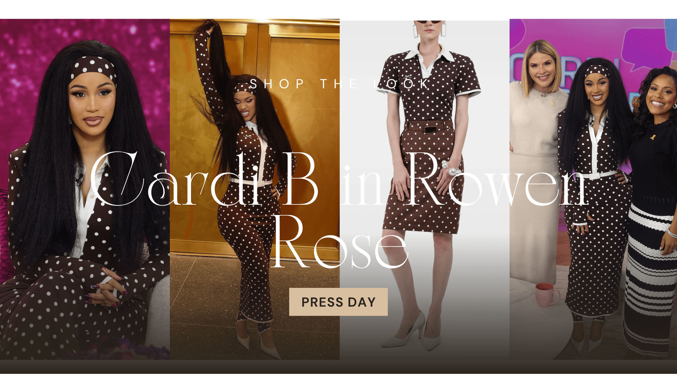 8989 Cardi B in Brown Polka Dot Rowen Rose for Press Day Talking Little Miss Drama Tour and Grow Goo