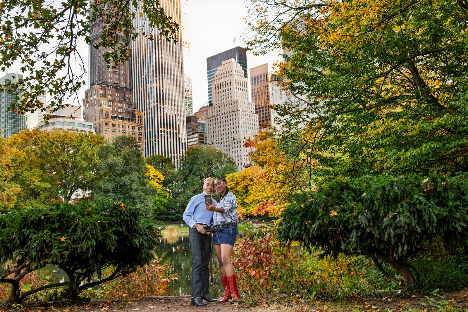 Couple taking selfie in Central Park New York City during fall Jayme Thornton