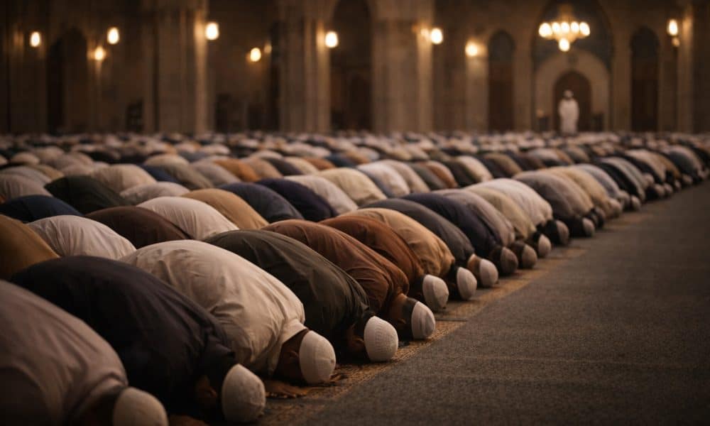 Muslim congregation side view