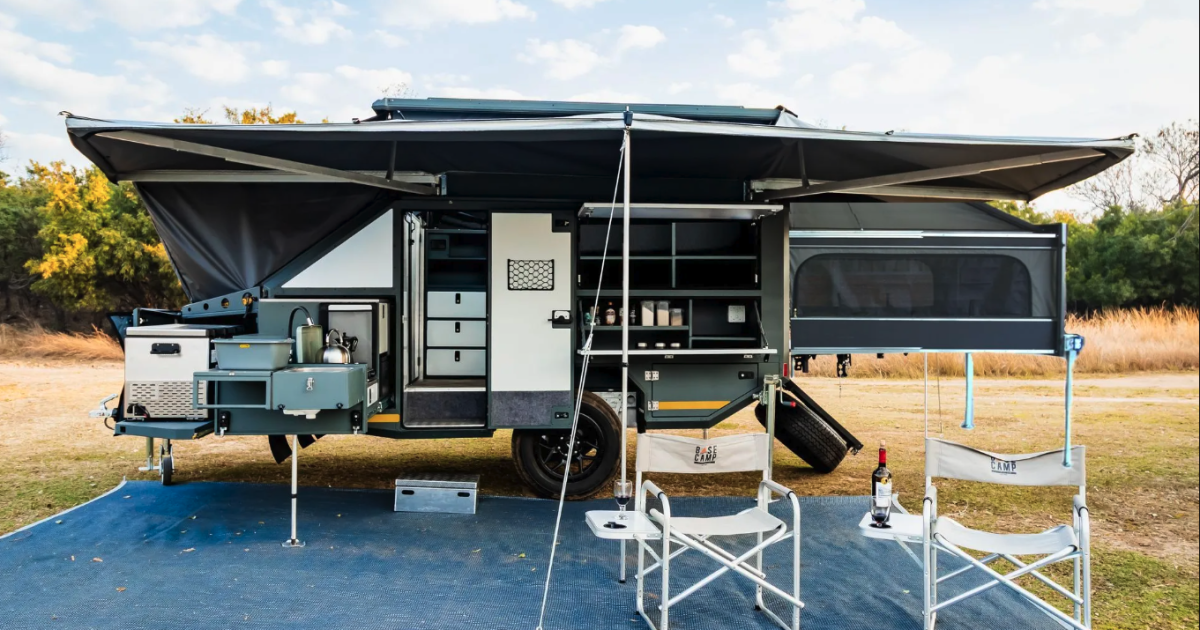 Berg CX4 off-road camper trailer expands to sleep family of four