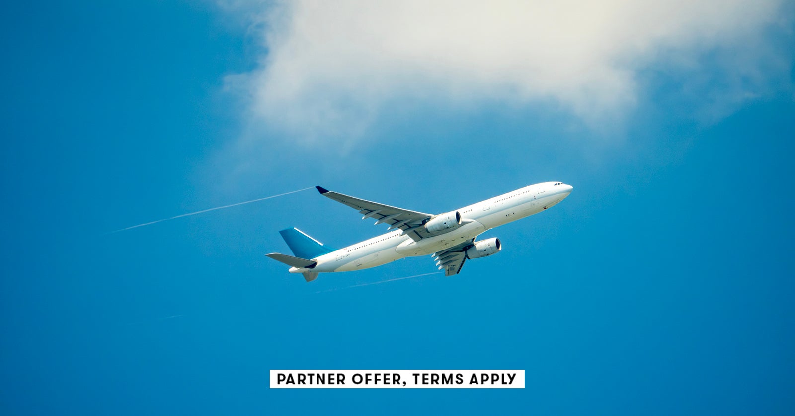20250715 SOCIAL DISCLAIMER PARTER OFFER TERMS APPLY Passanger jet airplane over clouds Witthaya Pras