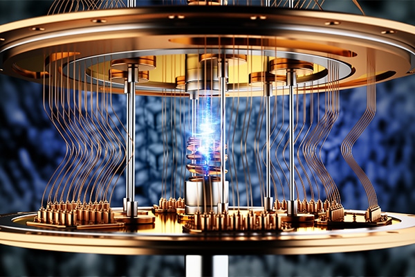 3D illustration of working quantum computer Quantum computing concept