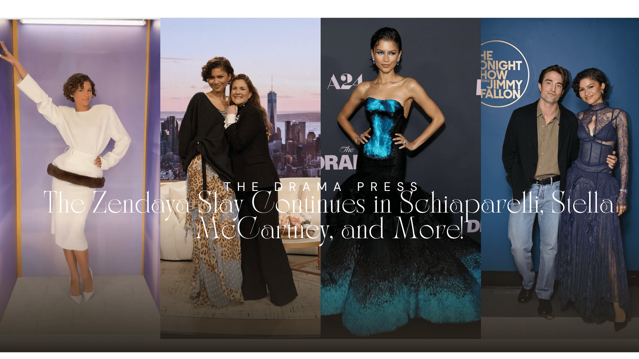 999 Zendayas The Drama Slay Continues in Blue Schiaparelli Gown Zimmermann Corset Dress for Fallon T