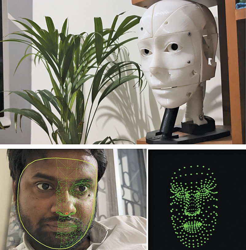 Authors prototype robot tracking a face and detecting facial landmark points in real time