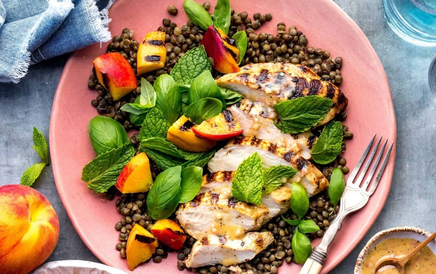 Grilled Chicken Lentil and Peach Salad