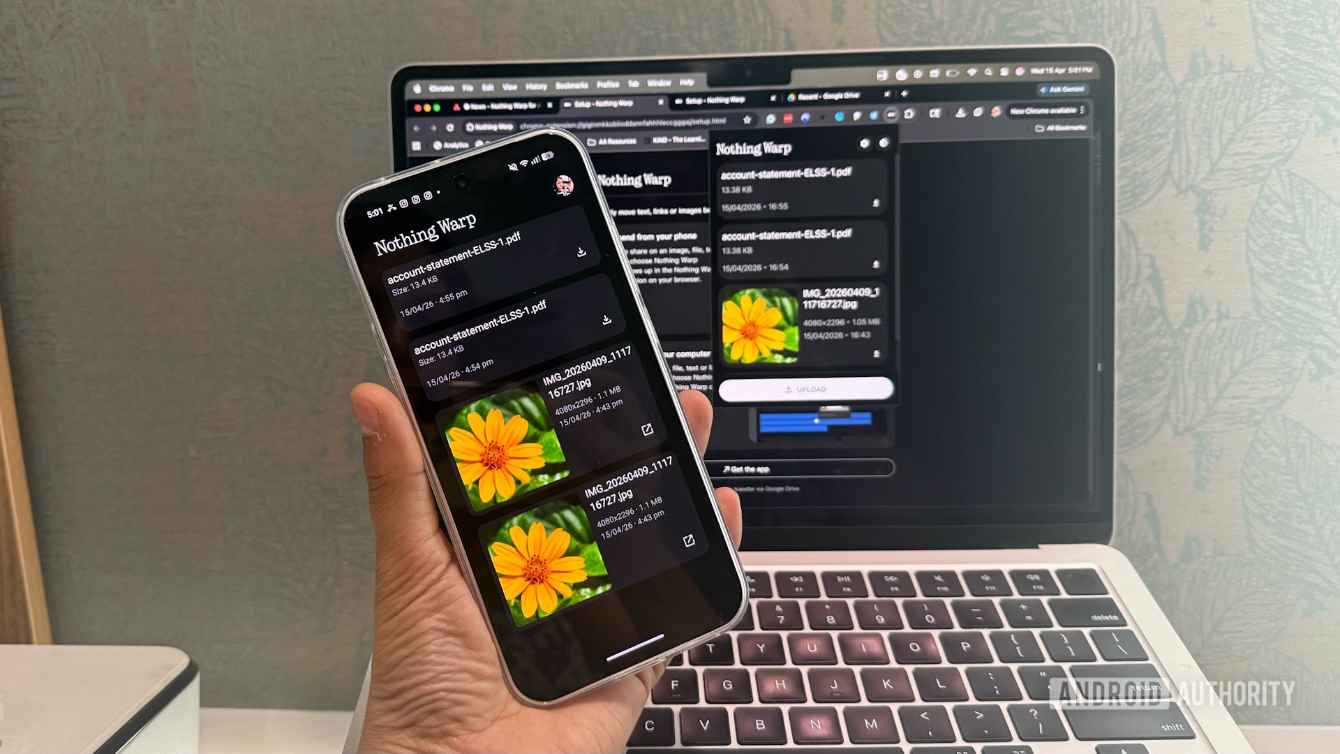 Nothing Warp app working on Nothing Phone 4a and MacBook Air