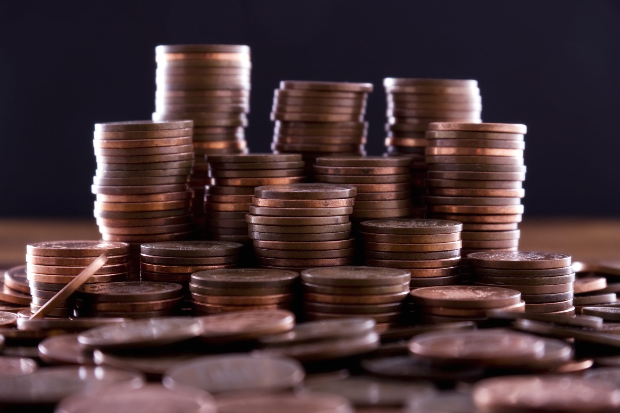 Pile of stacked pennies scaled