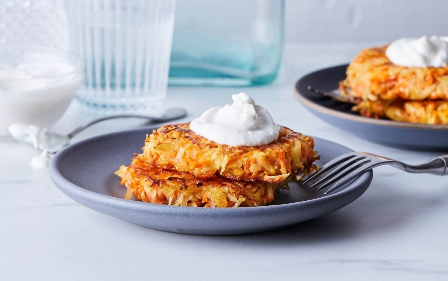 Potato Carrot Latkes With Cumin Yogurt