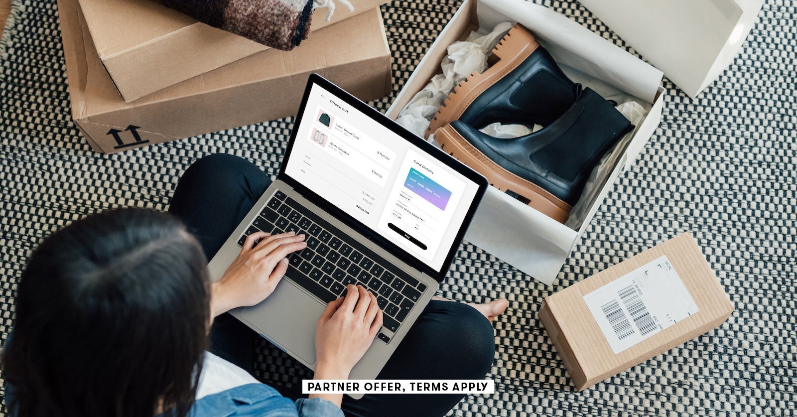 Woman shopping on a laptop social