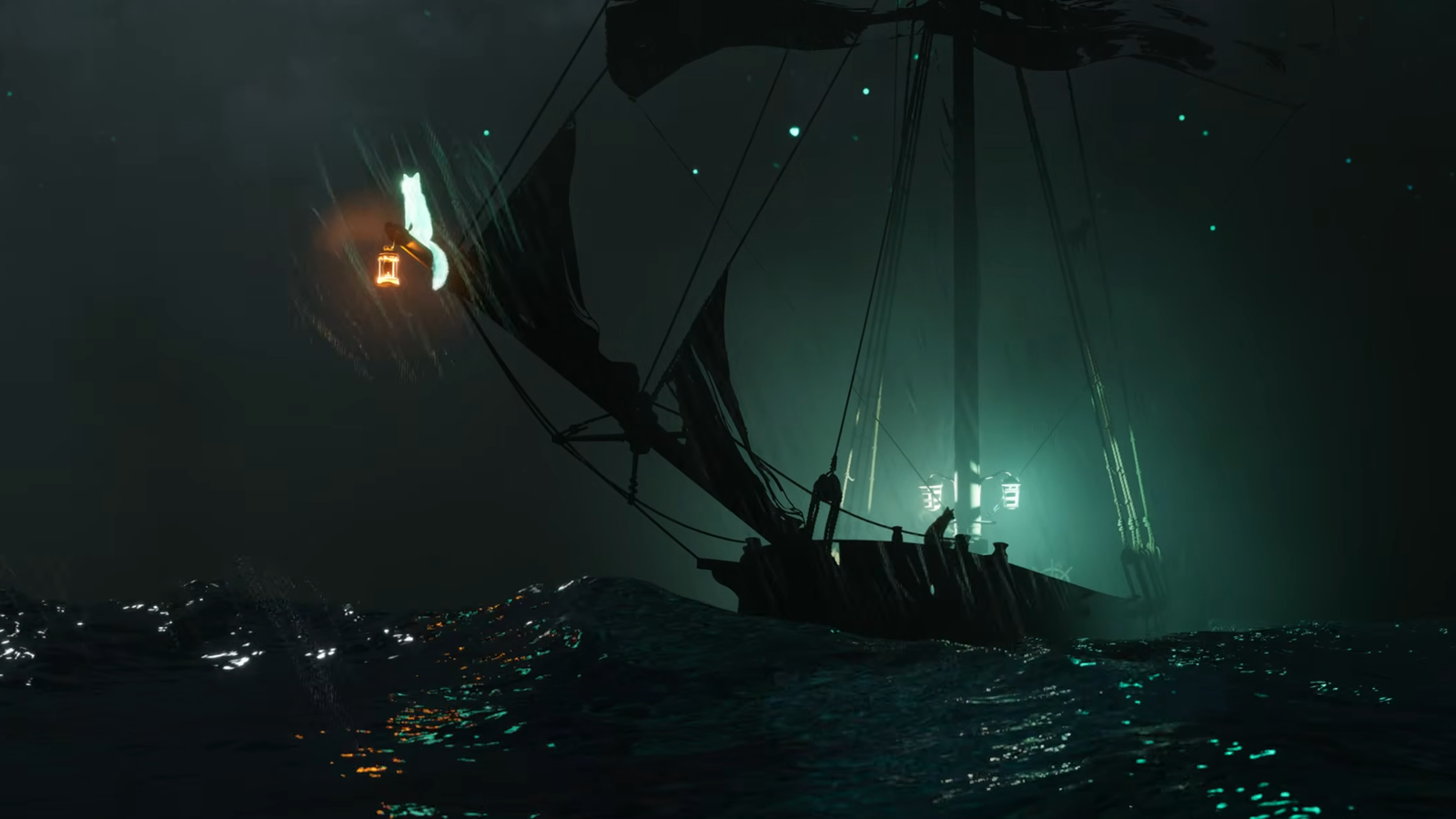 cursed tails gameplay screenshot of ship at night