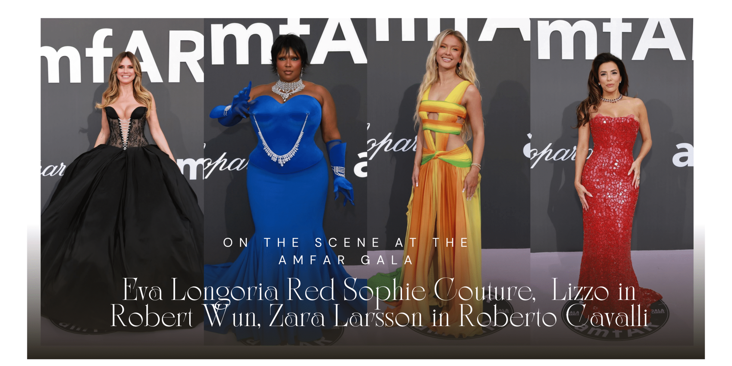 8989 On the Scene at the amfAR Cannes Gala Eva Longoria in Red Sophie Couture Heidi Klum in Black Co scaled