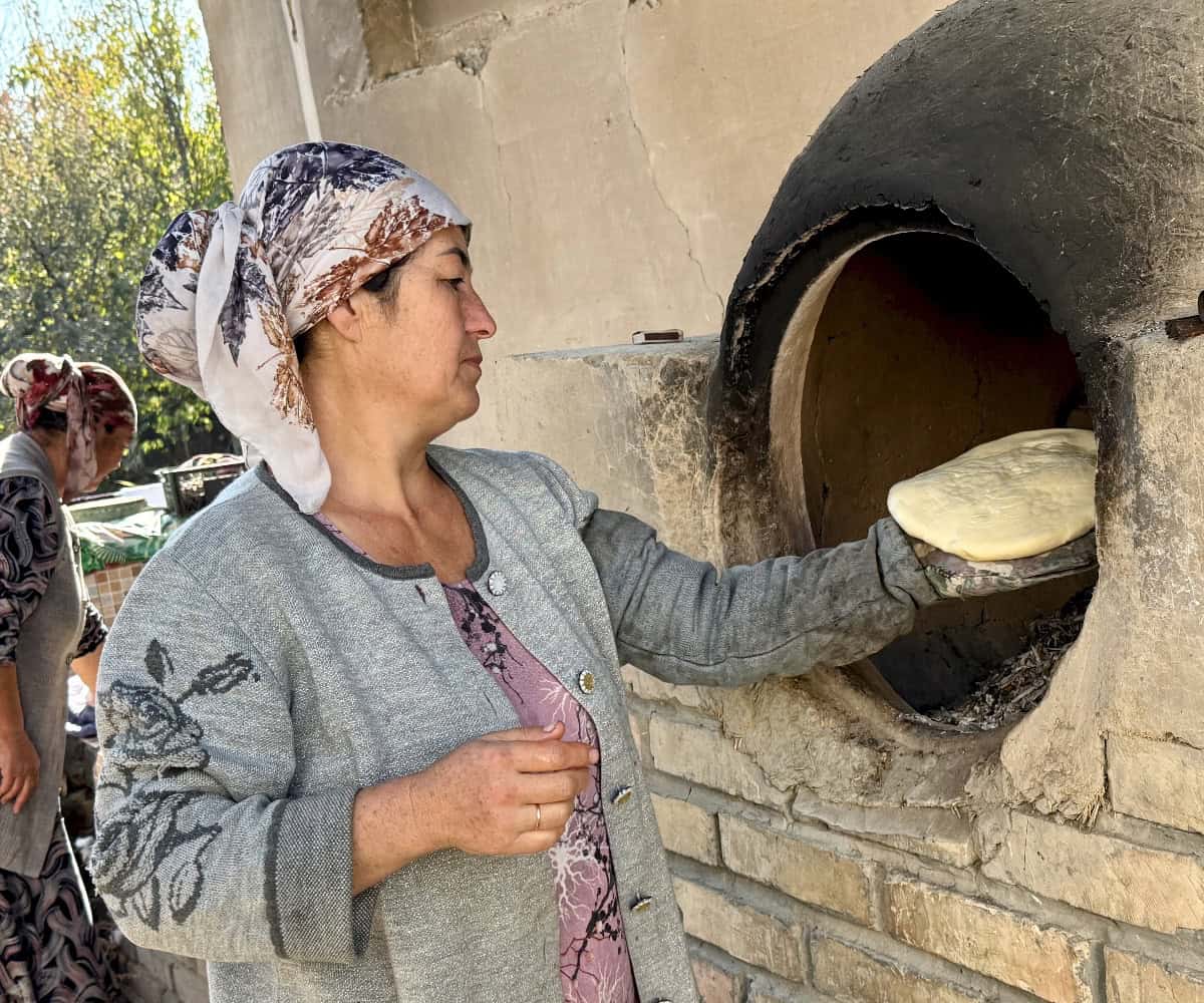 Baking the Bread for Lunch in Samarkand Uzbekistan