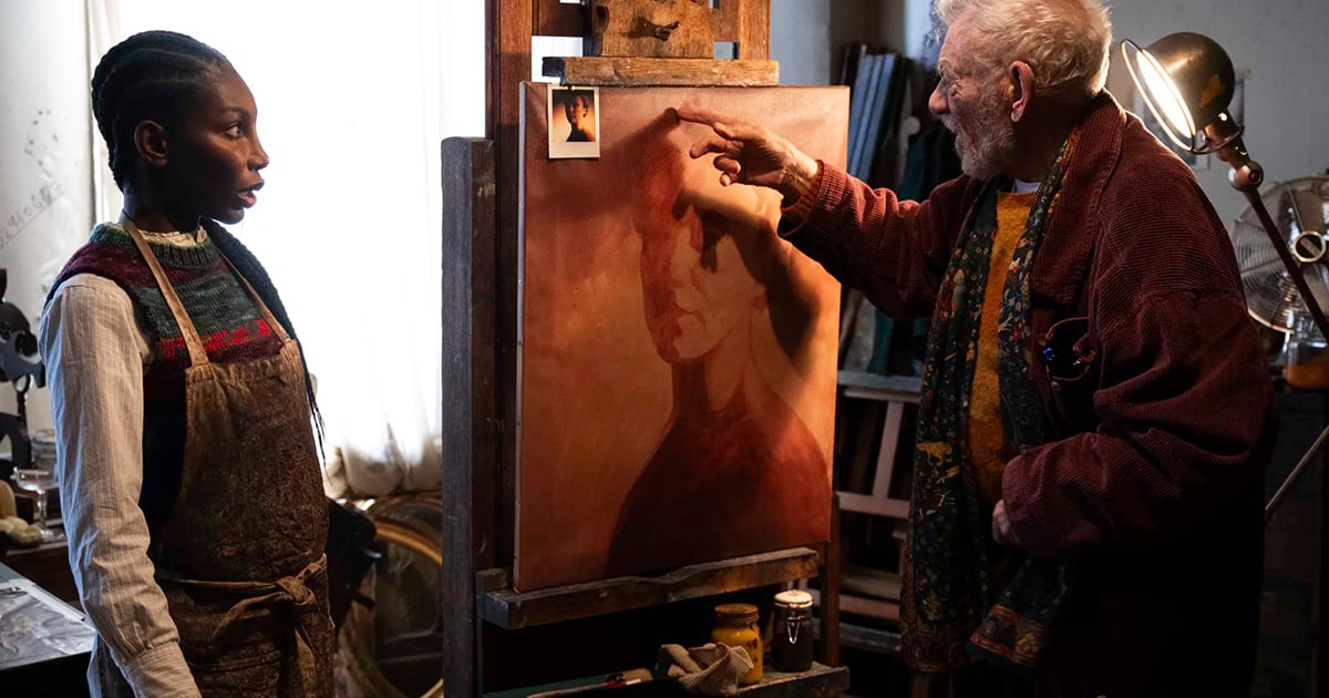 Michaela Coel and Ian McKellen in The Christophers insert courtesy NEON