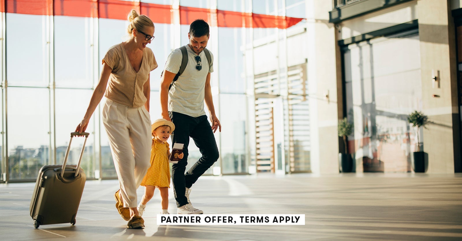 SOCIAL IMAGE PARTNER OFFER TERMS APPLY Family walking through airport with luggage miniseries SOCIAL