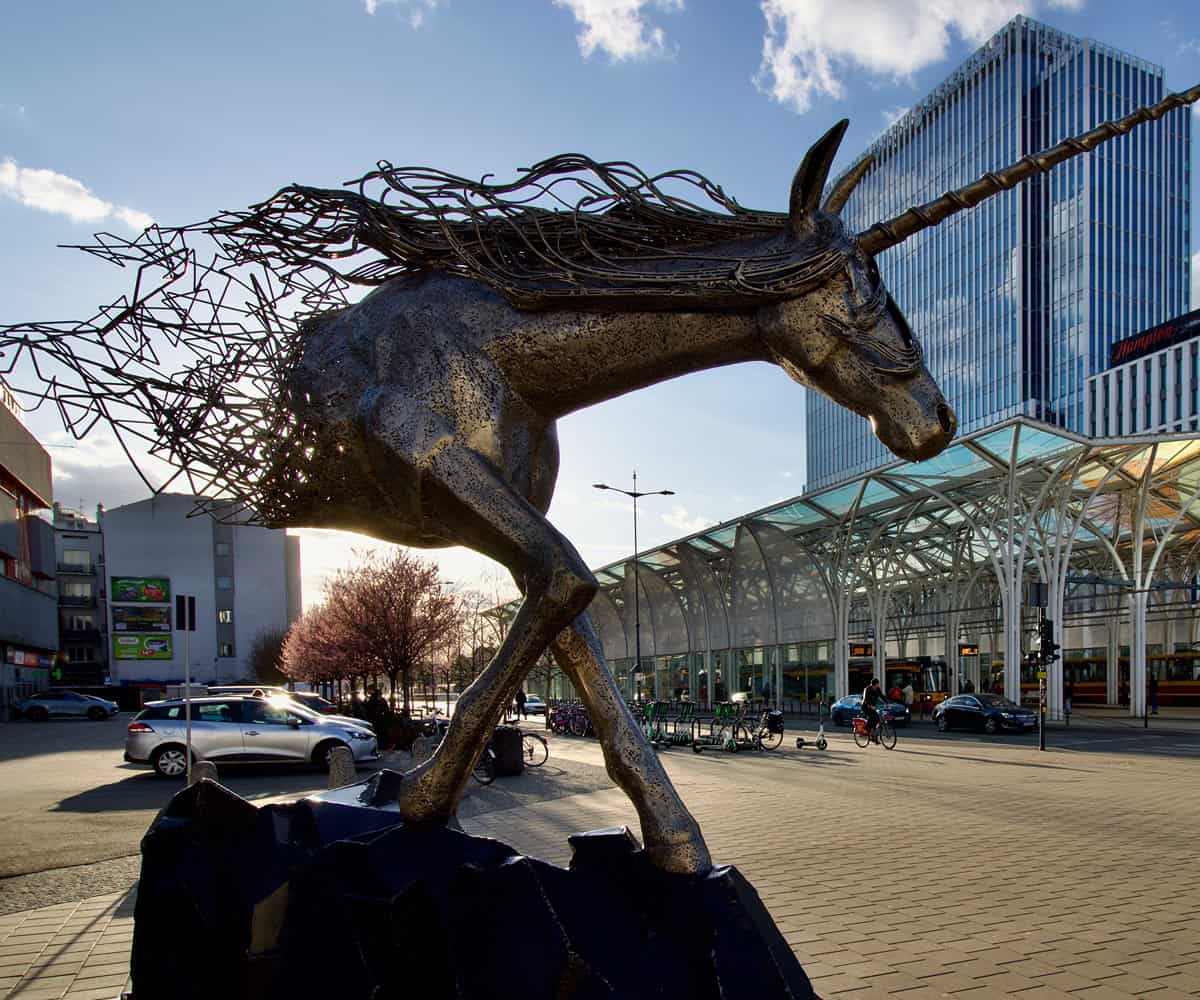 Unicorn on Piotrkowska Street Lodz in Poland